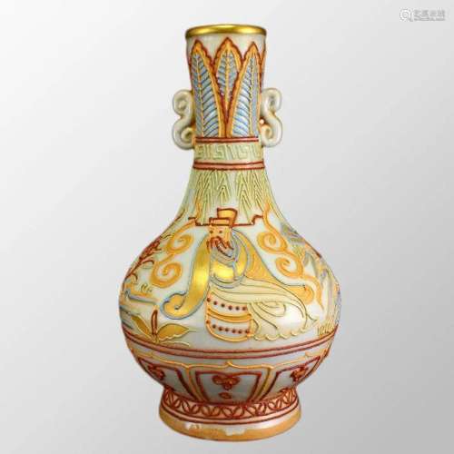 Chinese Gilt Edge Wucai Fortune God Design Porcelain Vase
