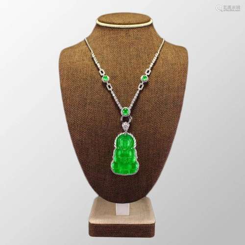 Green Jade Kwan-yin Pendant With Necklace