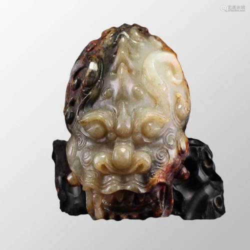 Vintage Chinese Hetian Jade Beast Face Belt Buckle