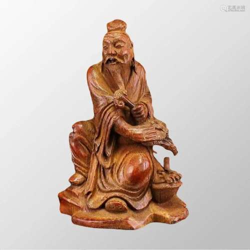 Vintage Chinese Bamboo Root Carved Figure Statue