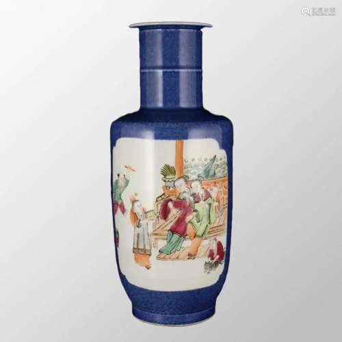 Chinese Blue Glaze Famille Rose Porcelain Vase