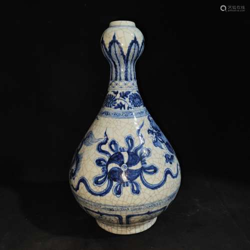 After kiln, blue and white lion roll silk garlic bottle, can...