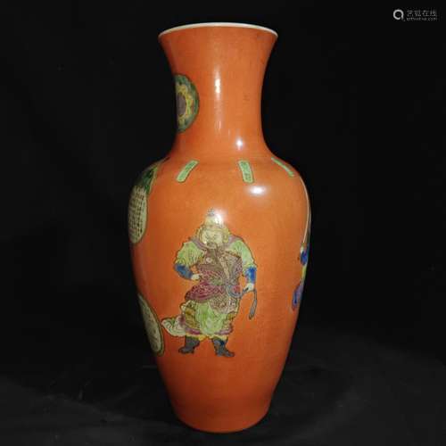 , red persimmon with pastel staff figure bottles, can only s...