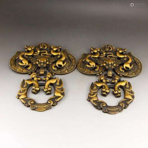 A Pair Vintage Chinese Bronze Chi Dragon Door Knockers