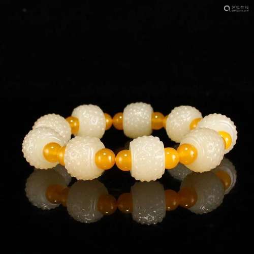 Chinese Hetian Jade Beads Bracelet
