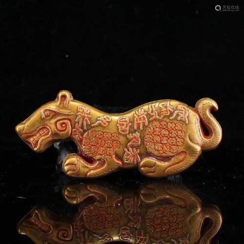 A Pair Vintage Chinese Gilt Gold Bronze Tiger General Token