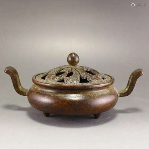 Old Chinese Bronze Double Ear Incense Burner