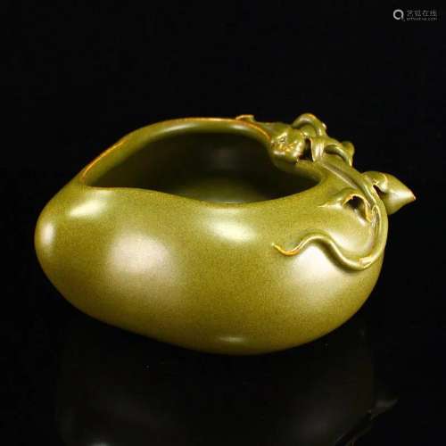 Chinese Tea Dust Glaze Peach Porcelain Brush Washer w Qianlo...