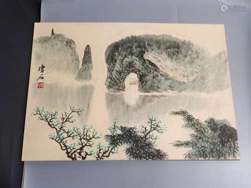Chinese Watercolour On Xuan Paper Mountain River Scene Paint...