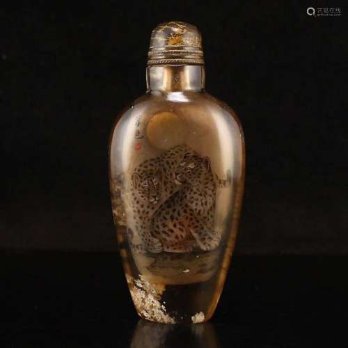 Chinese Qing Dynasty Crystal Inside Painting Snuff Bottle