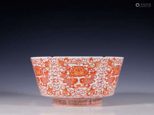 Alum red paint Pisces lotus bowlSpecification: high 10.8 22....