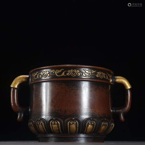 Copper and gold petals wen incense burnerSpecification: high...