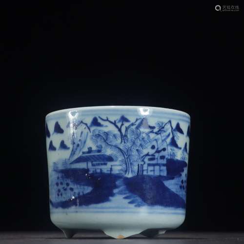 Blue and white landscape artistic conception incense burnerS...