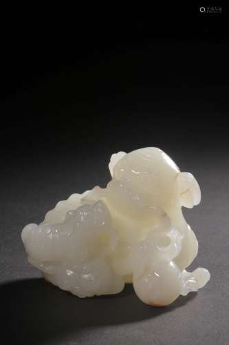 Xinjiang hotan white jade with carving too less lion lion fu...