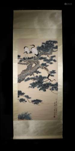 : "xu beihong" pine crane for printed vertical sha...