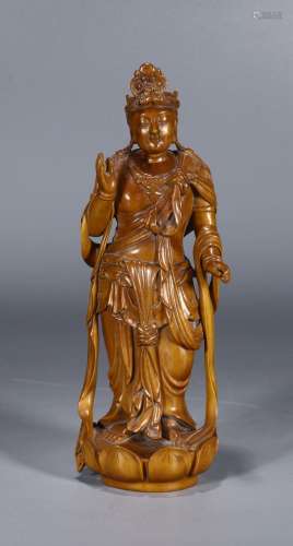 : boxwood guanyin stands resemble23 cm long 8 cm wide and 6....