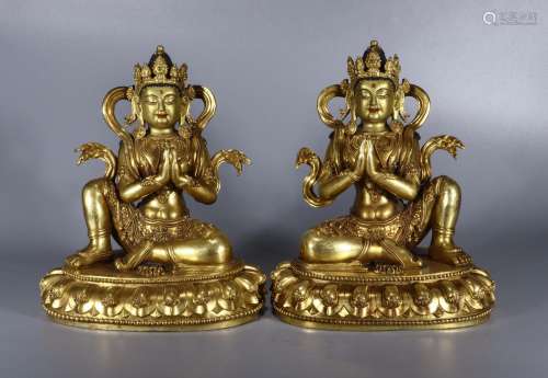 "Annual" shi copper and gold Buddha statue16 cm lo...