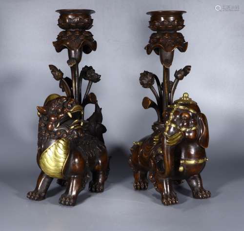 : copper and gold kirin elephant candlestick furnishing arti...