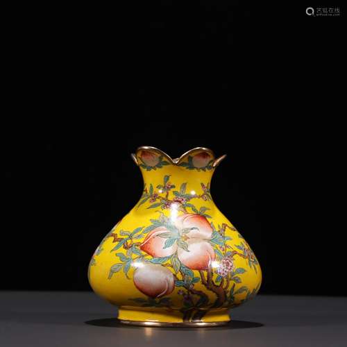 Copper foetus yellow glaze painted enamel peach grain pomegr...