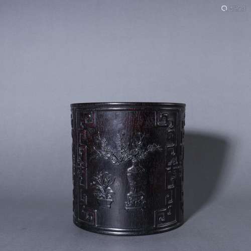 Lobular rosewood antique pen container linesSpecification: h...
