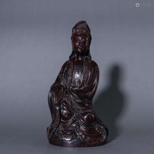 Rosewood silver-inlaid comfortable guanyin statueSpecificati...