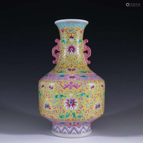 Yellow glaze enamel bat flower grain bottleSpecification: hi...