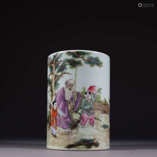 White porcelain enamel ShouXian weng four pen container.Spec...