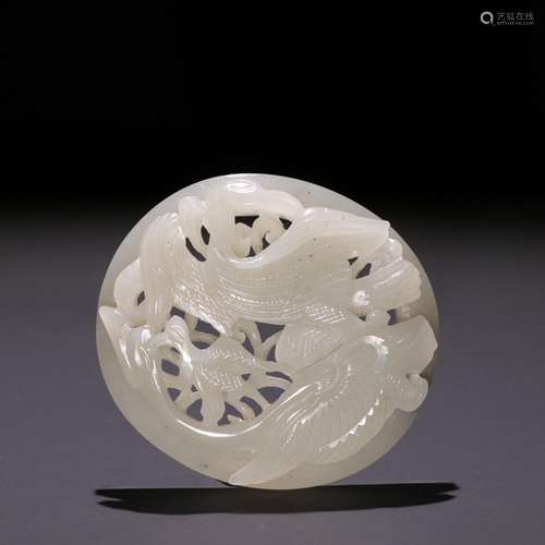 Late hetian jade "associated green" zone plate.Spe...