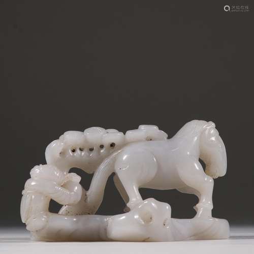 Hetian jade Hu Renma furnishing articles, white jade materia...