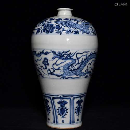 33.5 x18.5, blue and white dragon bottle