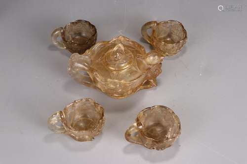 : tea set a set of crystal xi mei tipPot is 12 cm long, 9 cm...