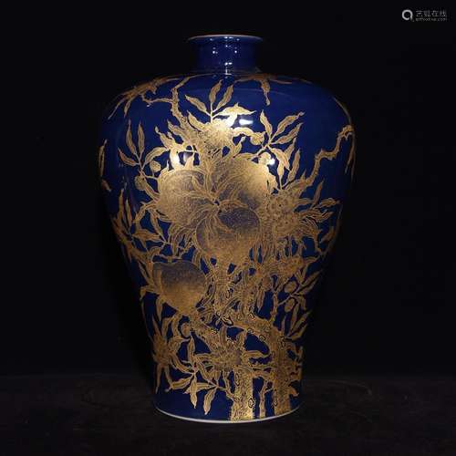 The blue glaze gold live grain mei bottle,Size 37 x 26,