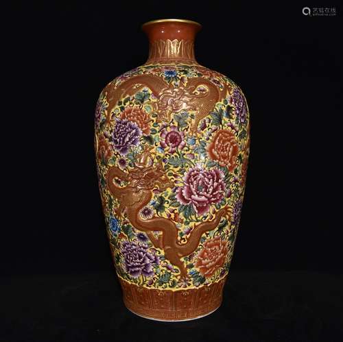 Pastel flower relief dragon tracing painstakingly bottle,Siz...