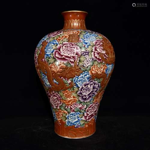 Pastel flowers anaglyph dragon plum bottle,Size 48 x 33,