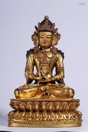 , copper amitayus cave27.5 CM high 15.5 CM wideThe Buddha am...