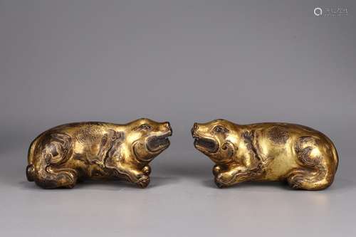 : copper and gold benevolent paperweight pair21 cm long, 9.5...