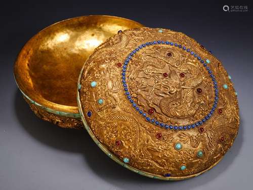 Cover box, copper and gold dragonSize, high 14 diameter of 2...