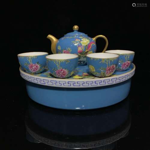 Powder enamel grain tea set,