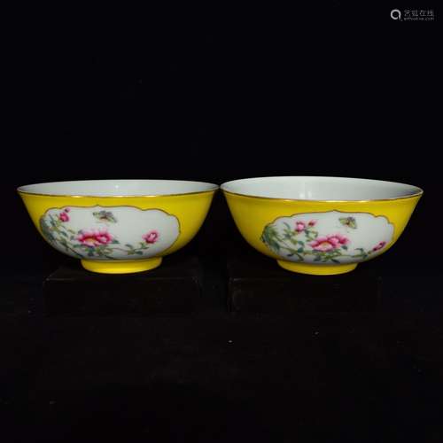 Jiao yellow glaze colored enamel flowers green-splashed bowl...