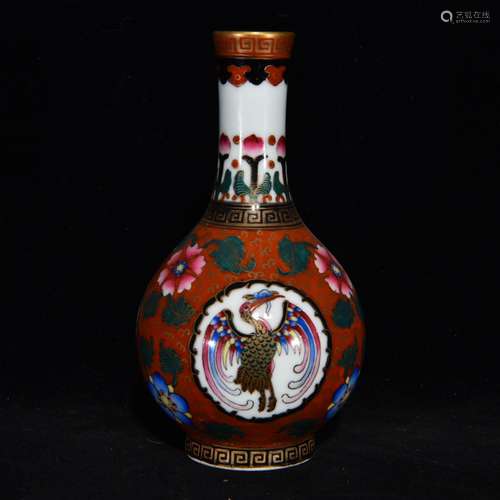 Colored enamel crane grain bottle,Size 13 x 7.5,