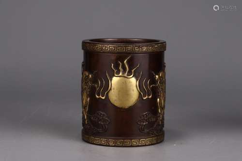 : "" copper and gold kirin spit bead pen container...