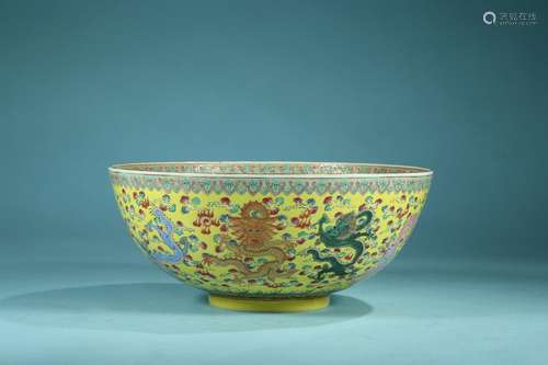 , "" yellow powder enamel YunLongWen big bowl10 CM...