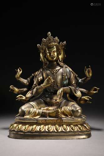 Guan Yin, gold, eight armsSize: 25.5 * 17 * 28 cm weighs 498...