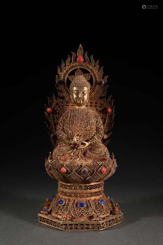 Like sakyamuni, silver and gold filamentsSize: 11 x 24 cm we...