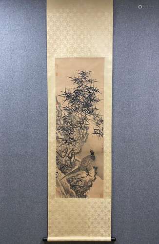 , Wang Reshui (flowers and birds) silk scroll central scroll...