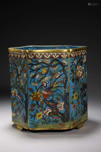 Cloisonne painting of flowers and grain brush potSize: 14 * ...