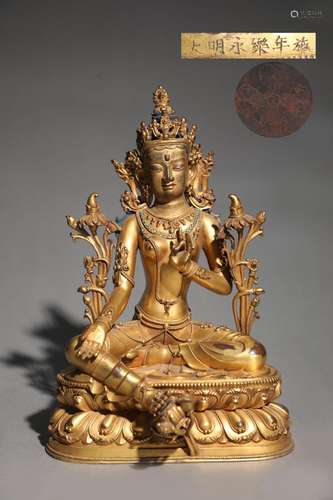 Precision casting copper foetus gold green tara's statue...