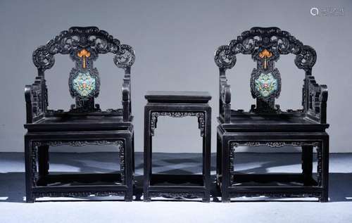 Rosewood inlay cloisonne palace chair, chair face 52 113 lon...