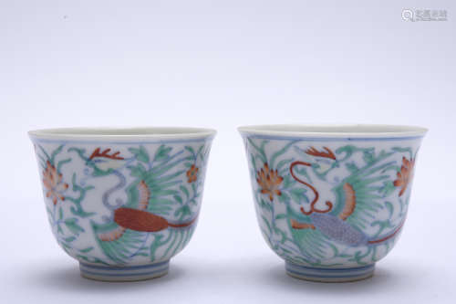 A pair of Dou cai 'phoenix' cup