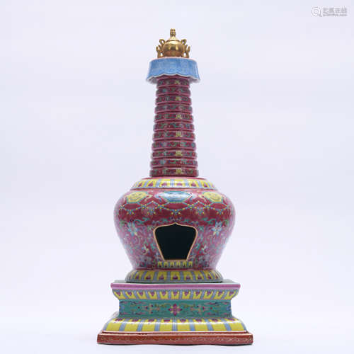 A famille-rose 'floral' pagoda